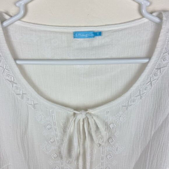 J. McLaughlin Embroidered Neck-Tie Boho Blouse - White - Picture 6 of 6